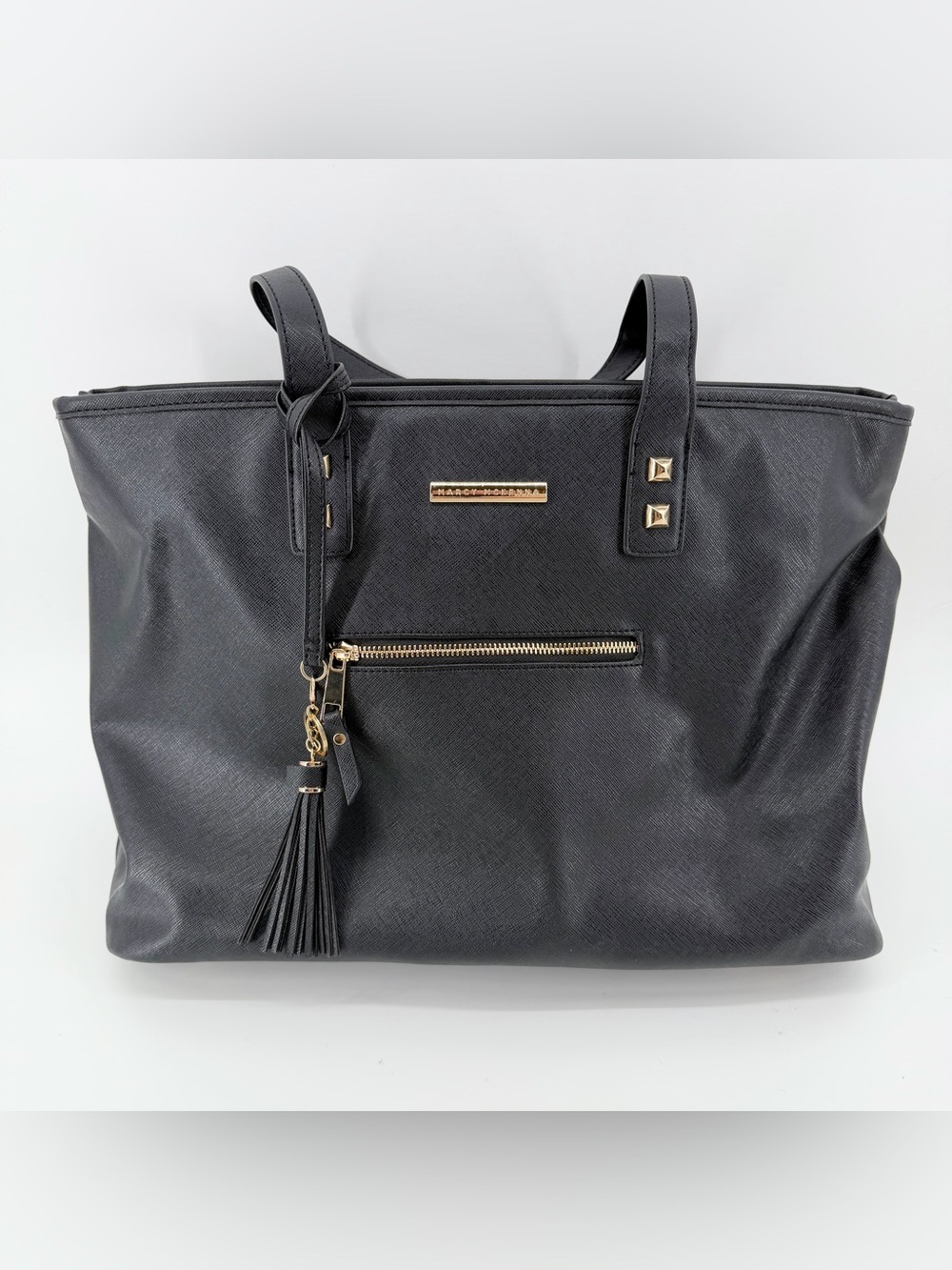 NWOT Marcy McKenna The Everything Tote Bag Black Saffiano‎ Leather Travel Work